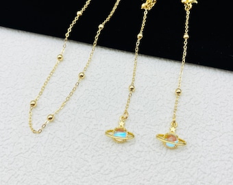 Moonstone Planet-brilketting, 14K vergulde lenzenvloeistofketting