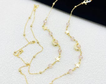 Star and Moon Eyeglass Chain, Gold Plated, Fashionable Sunglasses Accessory