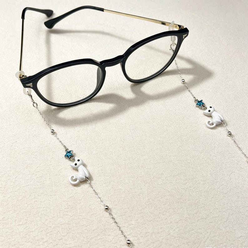 Cat Pendant Eyeglass Chain: 14K Gold Plated Kitten Glasses Strap image 5