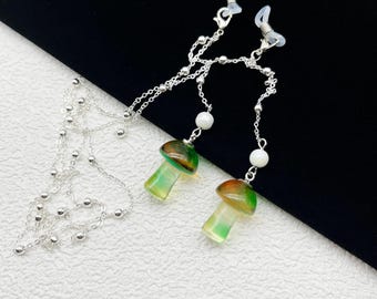 Mushroom Pendant Eyeglass Chain, Forest Beaded Glasses Accessory
