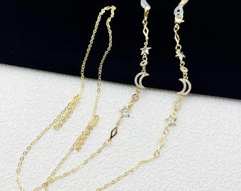 Gold Star Moon Glasses Chain, Celestial Eyewear Retainer