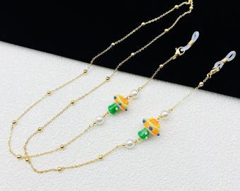Mushroom pendant eyeglass chain, handmade bead sunglasses lanyard, eyeglass accessories