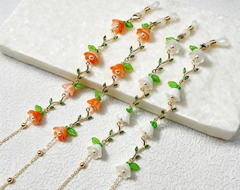 Valley Lily-brilketting, groene takken en bladeren, 14K gouden zonnebrilkoord