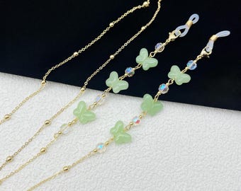 Jade vlinderbrilketting, 14K vergulde zonnebrilketting, 28 inch
