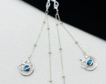 Blue Planet Star Moon-brilketting, 14K verguld