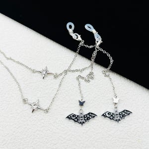 Gothic bat pendant eyeglass chain, bat eyeglass chain, cross star eyeglass chain, eyeglass accessories