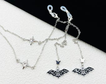 Gothic Bat Eyeglass Chain, Star Pendant, Fashion Accessory