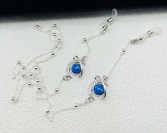 Blue Planet-brilketting, 14K vergulde hemelse lenzenvloeistofketting, 28 inch