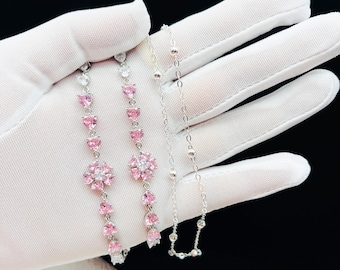 Roze kristallen glazenketting, 14K vergulde lenzenvloeistofketting, 29 inch