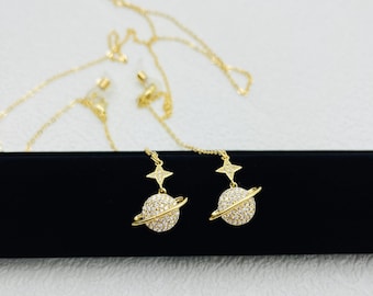 Star Planet-brilketting, 14k vergulde lenzenvloeistofketting