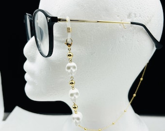 Gothic Skull Eyeglass Chain, 14K Gold Plated