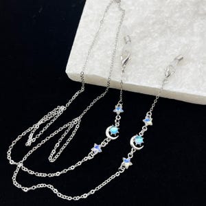 Star and Moon Glasses Chain, Fashion Women&#39;s Sunglasses Chain, Astronomy Glasses Chain, Silver, Glasses Accessories