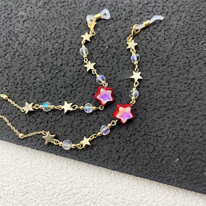 Star eyeglass chain, handmade bead eyeglass chain, women&#39;s sunglasses chain, gold-plated eyeglass chain, eyeglass accessories