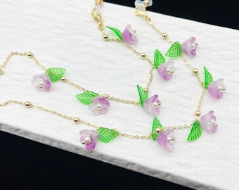 Ringflower Pendant Glasses Chain, 14K Gold, Unique Eyeglass Chain