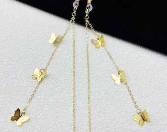 Butterfly Eyeglass Chain, 14K Gold Plated Glasses Chain, Women's Fashion Accessory