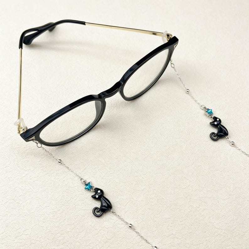 Cat Pendant Eyeglass Chain: 14K Gold Plated Kitten Glasses Strap image 4