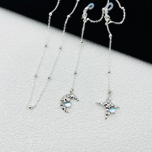 Asymmetric star and moon pendant glasses chain, fashionable women&#39;s glasses chain, gold-plated glasses chain, moonstone glasses chain