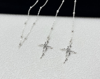 Cadena para gafas con cruz gótica de rosa, soporte plateado para gafas