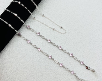 Pink crystal eyeglass chain, fashionable women's sunglasses lanyard, eyeglass accessories