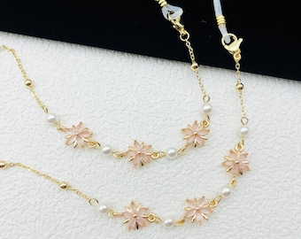 Crystal Flower Eyeglass Chain, 14k Gold-Plated, Zircon Accent