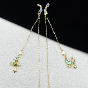 Exquisite Star and Moon Pendant Glasses Chain, Star and Moon Pendant Glasses Chain, Fashion Women&#39;s Glasses Chain, Gold Plated