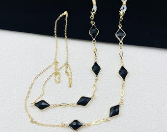 Gold Plated Geometric Crystal Eyeglass Chain, Women's Sunglasses Accessory