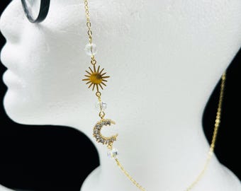 Sun and Moon Fashion Women's Glasses Chain, Astronomy Glasses Rope, Gold, Accessories