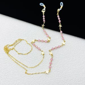Rosa Kristall und Stern Brillenkette, modische Damen Sonnenbrillen Kette, Edelstein Brillenkette, Brillenzubehör