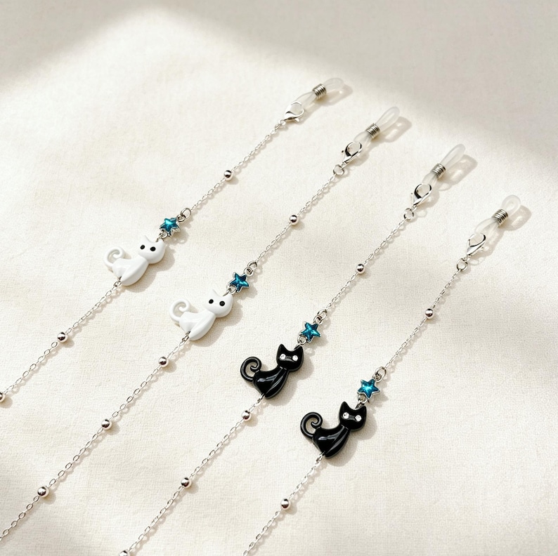 Cat Pendant Eyeglass Chain: 14K Gold Plated Kitten Glasses Strap image 1