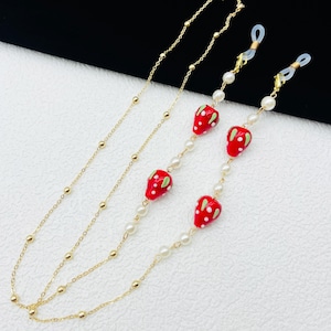 Niedliche Erdbeer Anhänger Brillenkette, Perlen Brillenkette, Damen Brillenkette, Brillenzubehör