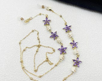Flower Skull Eyeglass Chain, Gold-Plated Sunglasses Chain