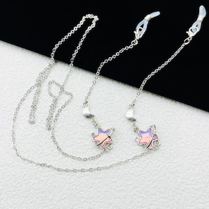Rosa Stern und Mond Anhänger Brillenkette, Stern Mond Brillenkette, Damen Brillenkette, Brillenkette Brillenzubehör