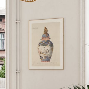 Antikes Französisches Chinoiserie Glas Print No5 | Vintage Kranich Ingwerglas Wand Kunst Keramik, Poster, Geschirr Kunstwerk, Bild, Wohnkultur