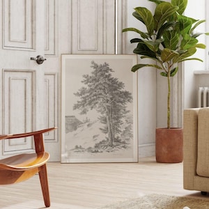 Adrianus Koogh No1 | Wald Ackerland Skizze, Vintage Baum Zeichnung Druck, Lithographie Gravur Wandkunst, ländliche Bauernhaus Cottagecore Poster