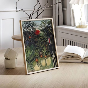 Henri Rousseau Monkeys and Parrot in the Virgin Forest | Tropical Painting, Print, Artwork Home Decor, Fine Wall Art Poster Picture