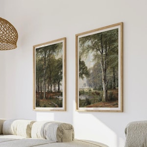 2er Set Jacobus Johannes van Poorten Abendwald Landschaft Prints | Zwei Herbst Gemälde Drucke, Moderne Rustikale Bauernhaus Wand Kunst Poster