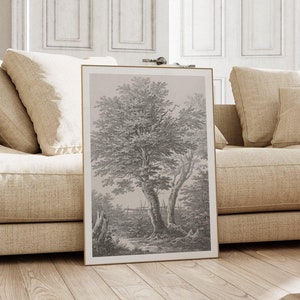 Adrianus Koogh No6 | Wald Bauernhof Landschaft Skizze, Vintage Baum Holzschnitt Druck, Intaglio Gravur Wand Kunst, Kaltnadelradierung Original Poster