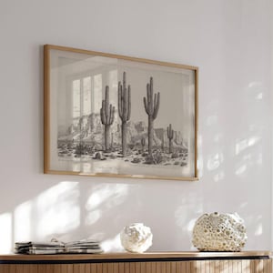 George Elbert Burr Desert Sentinels Apache Trail Arizona | Antique Etching Print, Vintage Wall Art, Poster, Artwork Landscape Cactus Picture