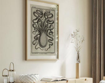 Le Poulpe Commus No1 | Antique Octopus Painting, Vintage Giant Squid Print, Kraken Home Decor, Sea Monster Wall Art Poster, Sealife Picture
