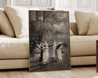 Circle of Witches Portrait Print | Antique Dancing Witches Photo, Vintage Witchcraft, Gothic Decor, Spiritual Wall Art Poster Wicca Artwork