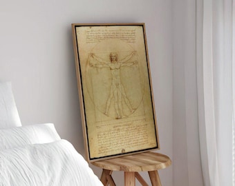 L'Homme de Vitruve de Léonard de Vinci | Estampe vintage Renaissance, dessin d'architecte romain, Vitruve, art mural, affiche, tableau, décoration intérieure