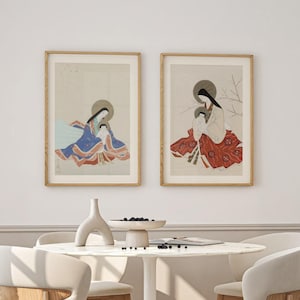 Zwei Jungfrau Maria und das Christuskind Drucke | 2 Japanische katholische Poster, Madonna & Kind Seidenmalerei, Asiatische Religiöse Anbetung Wandkunst