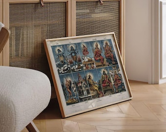 十人のマダヴィディヤ | インドのクロモリトグラフ版画、ヴィンテージ