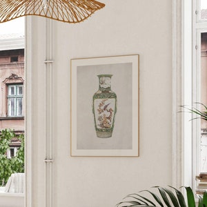 Antike Chinoiserie Vogelvase Druck | Vintage Mintgrün Flasche Wand Kunst, Orientalisch Geschirr Poster, Casual Elegant Montauk Wohnkultur NoEG03