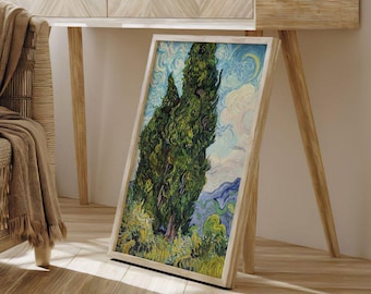 Vincent Van Gogh Cypresses | Impressionist Landscape Painting, Vintage Countryside Print, Fine Wall Art Poster Picture