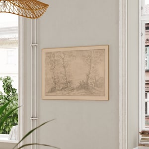 アルフォンス・ルグロの風景 | アンティークプリント、ヴィンテージの木と湖のスケッチウォールアート、コテージコアの絵のポスター、アートワーク、写真、装飾