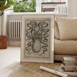 Le Poulpe Commus No1 | Antique Octopus Painting, Vintage Giant Squid Print, Kraken Home Decor, Sea Monster Wall Art Poster, Sealife Picture