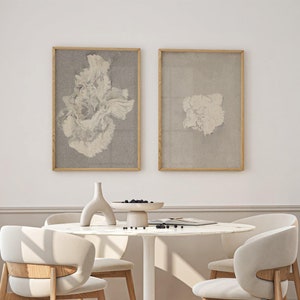 Conjunto de 2 impressões botânicas Cachet | Pintura cinza antiga, estudo de flores abstratas vintage, arte de parede, dois pôsteres de esboço, imagem de desenho neutro