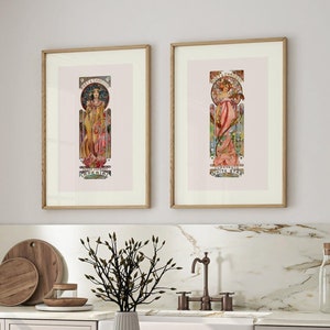 Set mit 2 Alphonse Mucha Moët & Chandon Grand Crémant Impérial Postern, Champagner Küche Wandkunst, antike Alkoholwerbung Wohnkultur