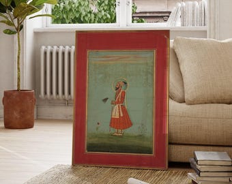 ヴィンテージ・ムガル帝国の細密画：アクバルとジョダ・バーイのラブ